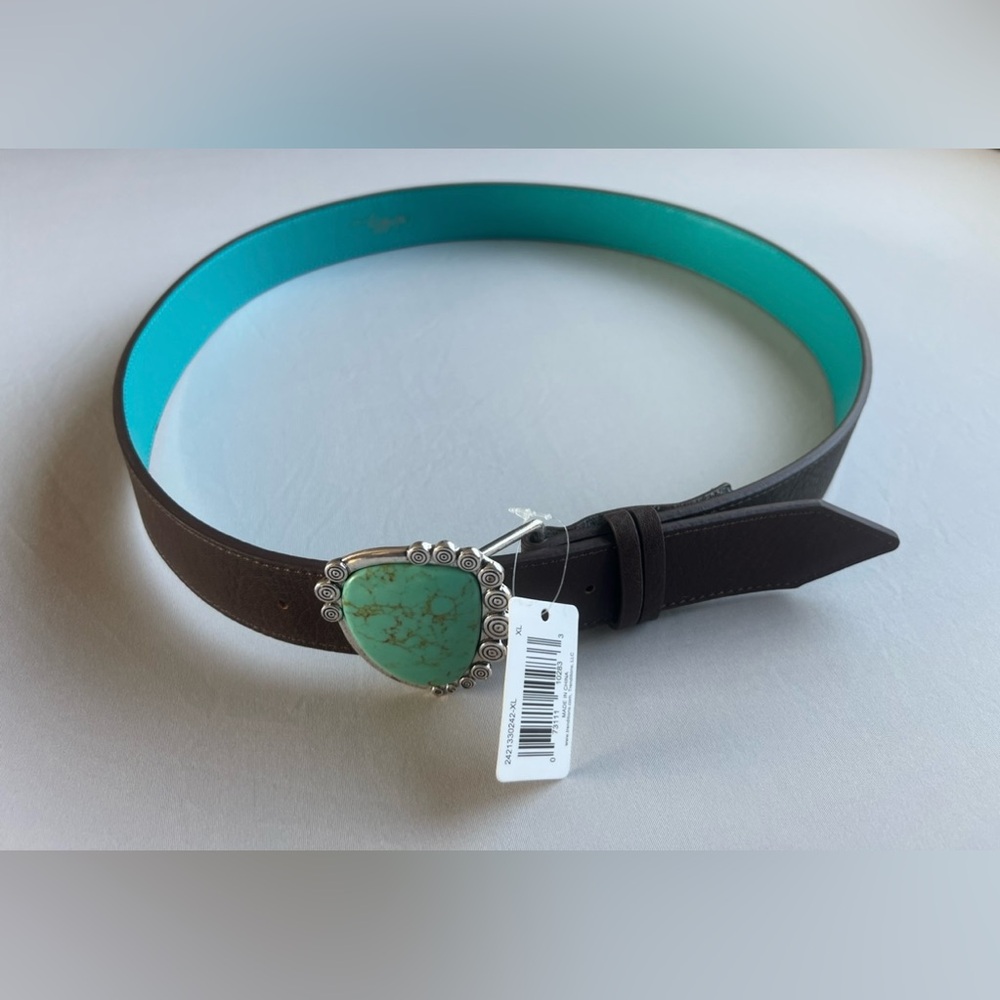 Catchfly Studio Brown Leather Belt with Turquoise Buckle